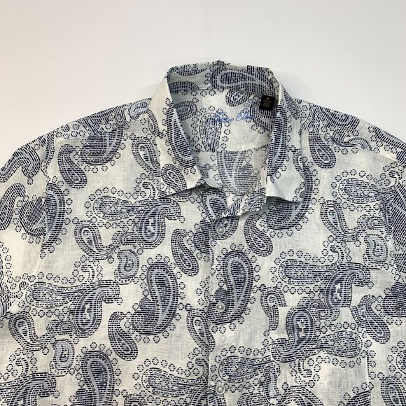 Tasso Elba Linen Shirt Mens XL Extra Large Paisley Short Sleeve Collar Button Up - Picture 6 of 8